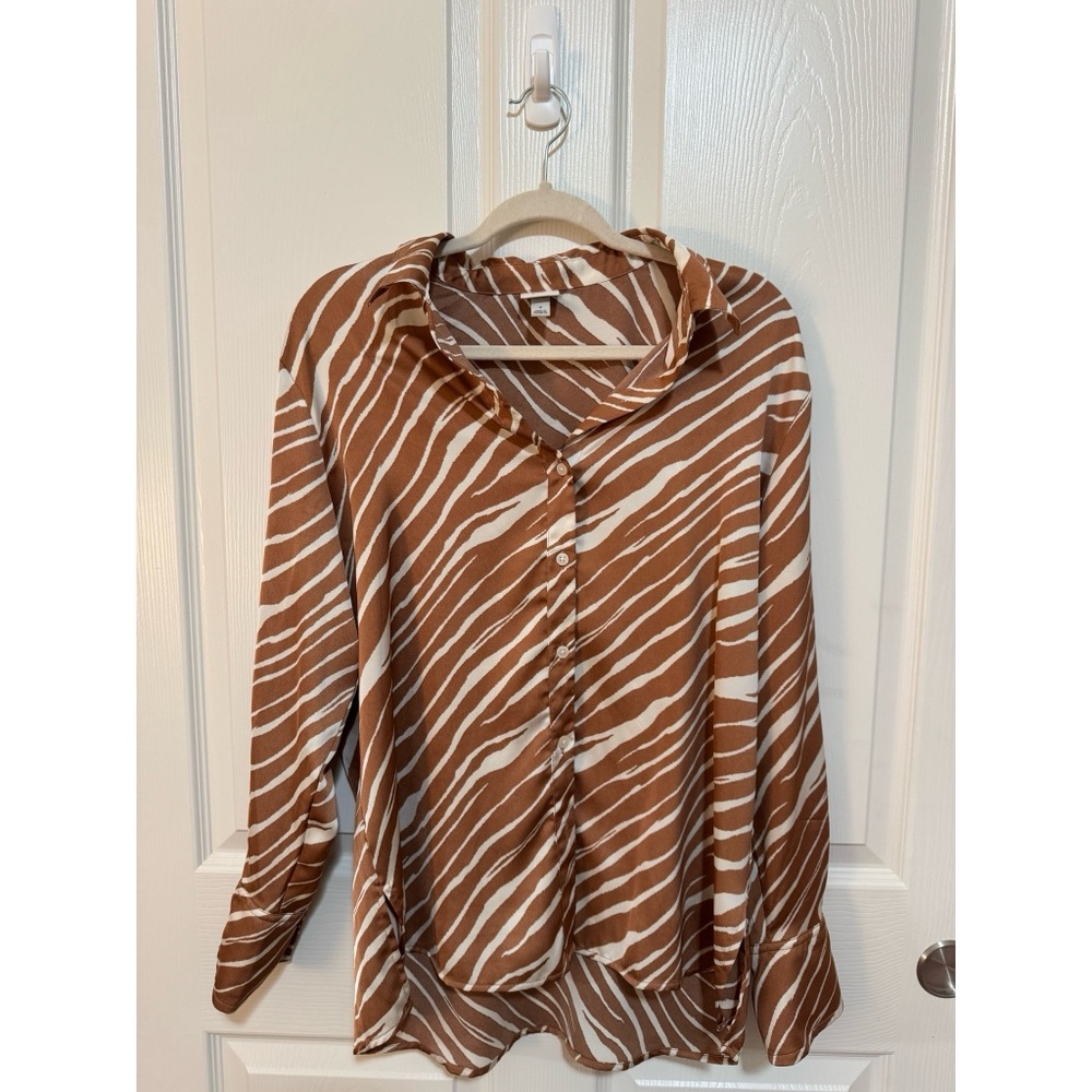 TARGET’s Brand- A New Day Brown and Cream Button Down Shirt with Notched Collar
